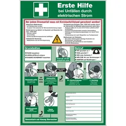 Aushang, Erste Hilfe bei Unfällen durch elektrischen Strom - praxisbewährt - 410x595x1.5 mm Kunststoff