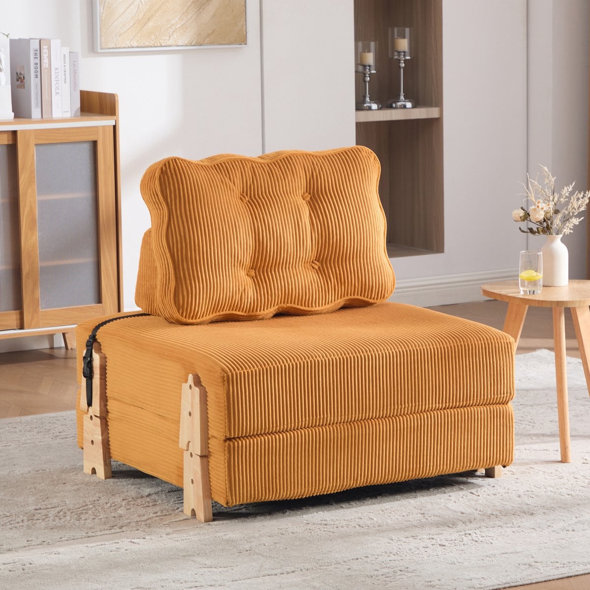 FloraGrace Fauteuil 1-Zits Opklapbare Slaapstoel - Corduroy - Scandinavisch Design - Oranje