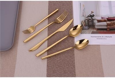 Vivience 20 Pc Flatware Set Gold With Twisted Handles - Service For 4 - 20 Pc
