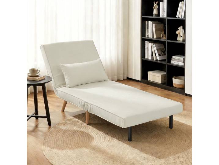 HOMCOM Fauteuil Convertible 3 en 1 Tissu Crème 1 Place 5 Positions