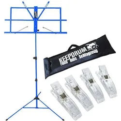 keepdrum MUS2BL Notenpult Blau mit 4 Notenklammern, Notenständer, Blau
