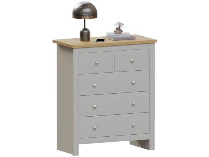 Vida Designs Arlington 3+2 Kommode Nachtschrank Nachttisch Aufbewahrung Modern Schlafzimmer Möbel Grau