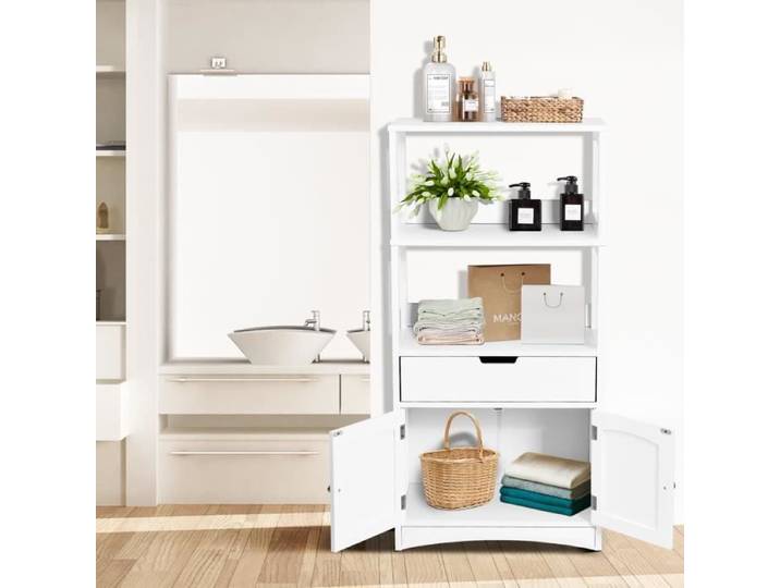 DREAMADE Meuble/Armoire de Rangement en Bois avec 1 Tiroir 1 Compartiment Fermé et 3 Niveaux pour Salle de Bain Salon Cuisine