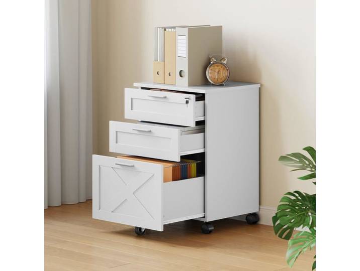 Caisson de bureau - Desserte à roulettes avec 3 tiroirs 40 x 48 5 x 68 cm - Armoire de bureau - Blanc