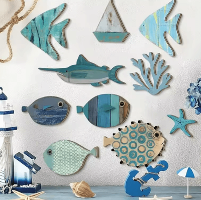 Uplift Curations OceanCraft 10PCS Wooden Fish Wall Decor Nautical Coastal Hanging Art Set OceanCraft 10PCS Wooden Fish Wall Decor Nautical Coastal Hanging Art Set