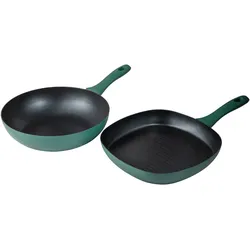 San Ignacio - Set aus 2 Pfannen aus gepresstem Aluminium, Induktion Wok + Grill Medium