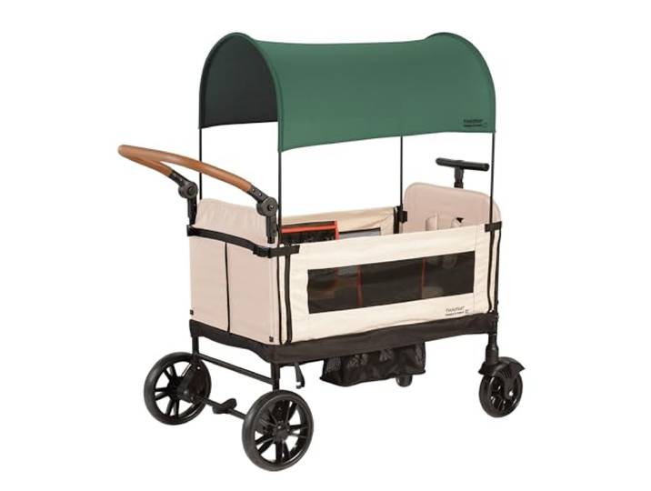 Yvolution - Einfach zusammenklappbarer und verstaubarer Wagen mit Baldachin; zusammenklappbarer Wagen für Kinder, Fracht und Garten, seitlicher Reißverschluss für 2 Kinder, Verstellbarer Griff,