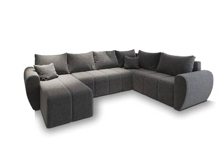 Masseno Ecksofa Madison XL R-S mit Schlaffunktion U-Form, Sofa mit Bettkasten, Wohnzimmersofa, Couch, Soffa, Bettsofa, Couchgarnitur- Hellgrau, SAWANA 21