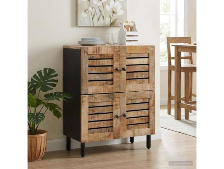 Stauraumschrank Aus Massivholz Mango 60 x 33 x 75 cm Mediaschrank Natur Messingknöpfe, geräumige Fächer, minimalistische Optik, langlebiges Mangoholz, einfache Reinigung