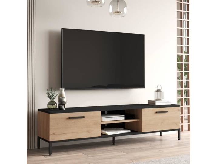 Meuble TV Lempäälä 39 x 160 x 35 cm effet chêne noir