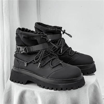 Men Platform Ankle Boots Fashion Strap Design Motorcycle Casual Outdoor Shoes black 7.5