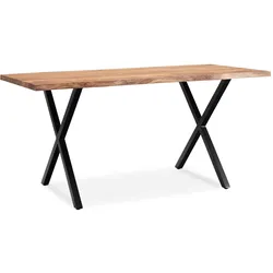 FineBuy, Esstisch, Esstisch Esszimmertisch 120 cm Akazie Massivholz Küchentisch Baumkante (120 x 120 x 76 cm)