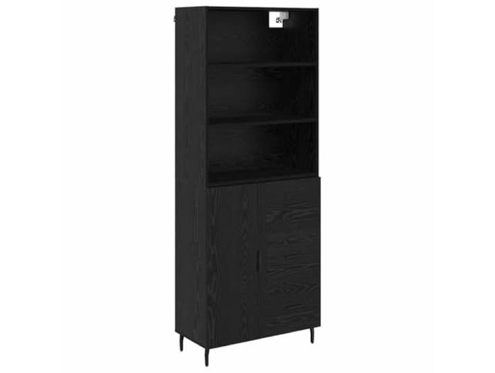 HGFDVCMR Highboard Schwarz Eichen-Optik 69,5x34x180 cm 2-Teilig Schickes Vitrinenschrank Design für Wohnzimmer und Esszimmer mit Glastür, Schublade und robuster Holzwerkstoff Konstruktion.