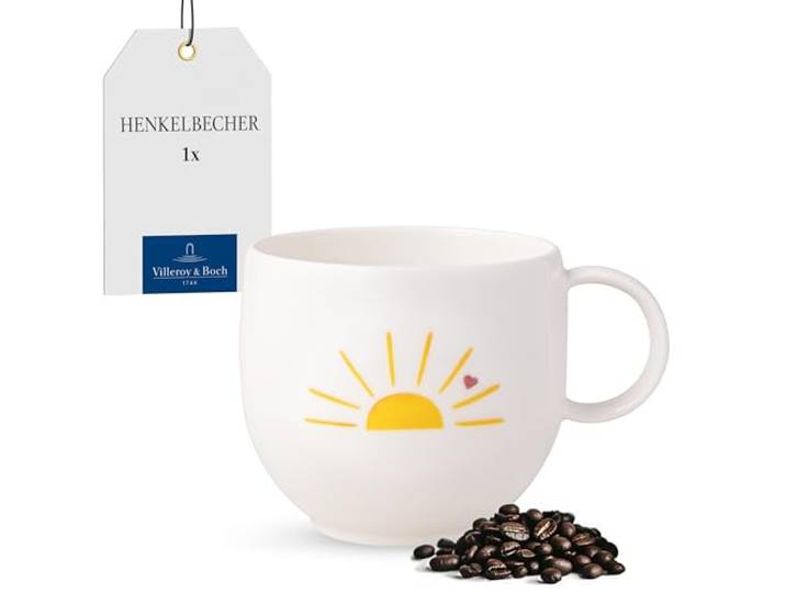 Villeroy & Boch – With Love Kaffeebecher Hello Sunshine Weiß, Spülmaschinenfest, Mikrowellensicher, Kaffeetasse Sonne, Heißgetränkebecher, Tasse, Geschenk, Premium Porzellan