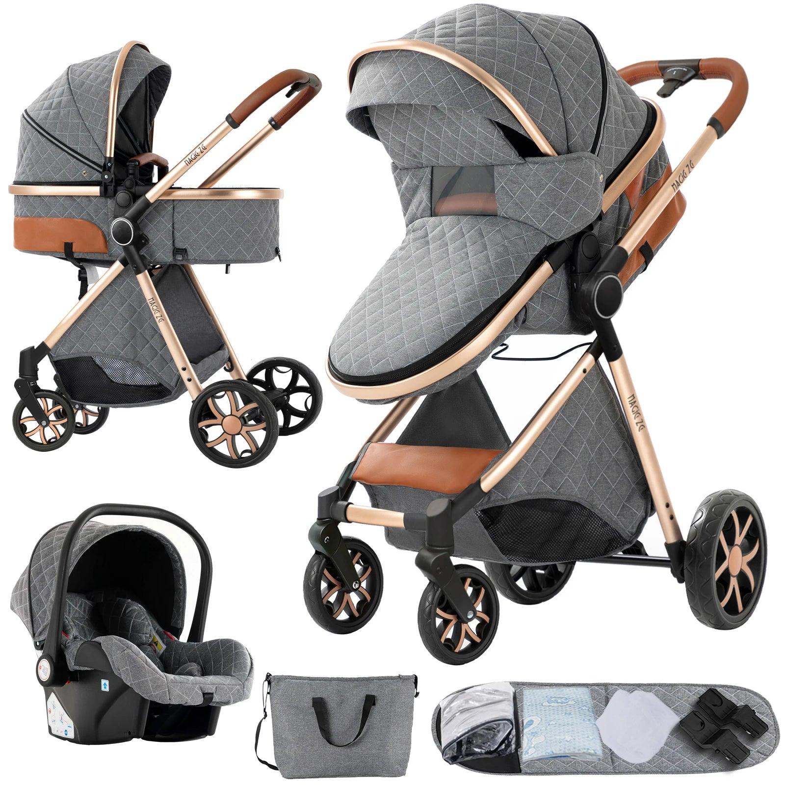 3-in-1 Kinderwagen - Wandelwagen - Buggy - Autositz - Babywagen - Aschgrau - Leicht und zusammenklappbar