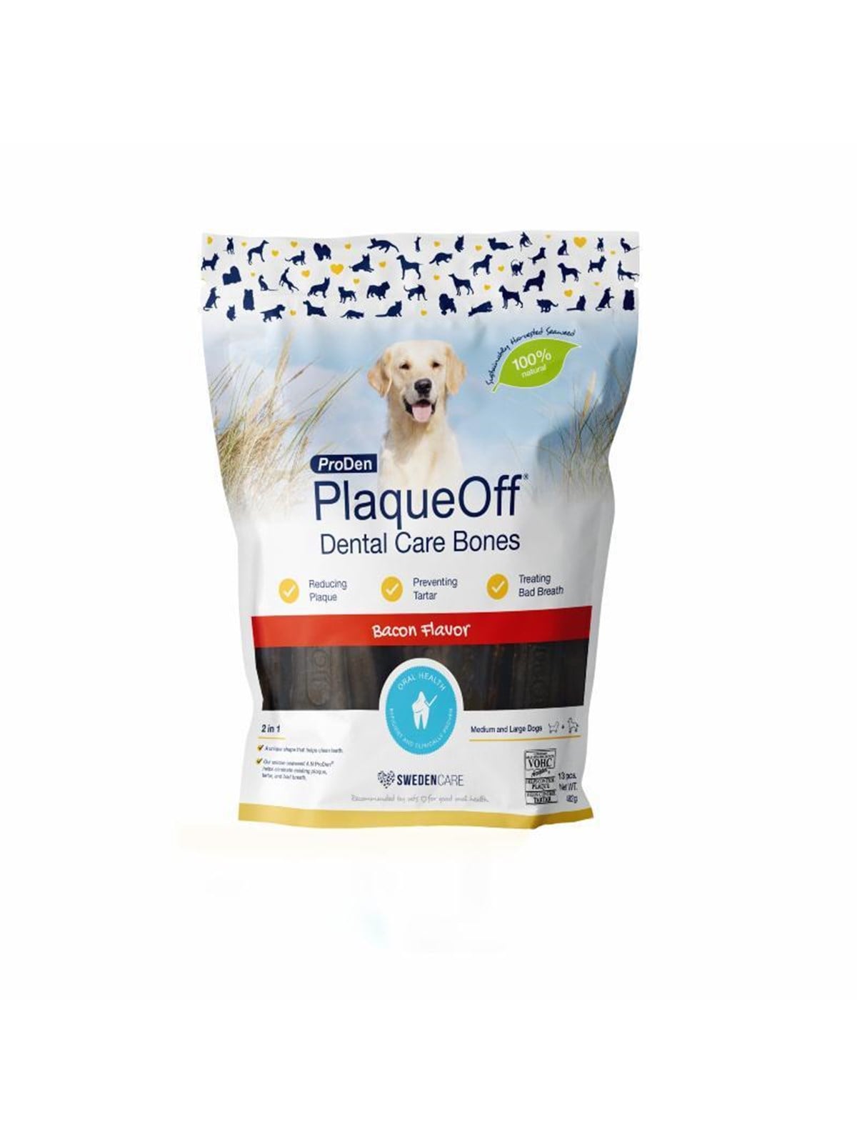PlaqueOff Dental Care Bones Bacon, 480 g.