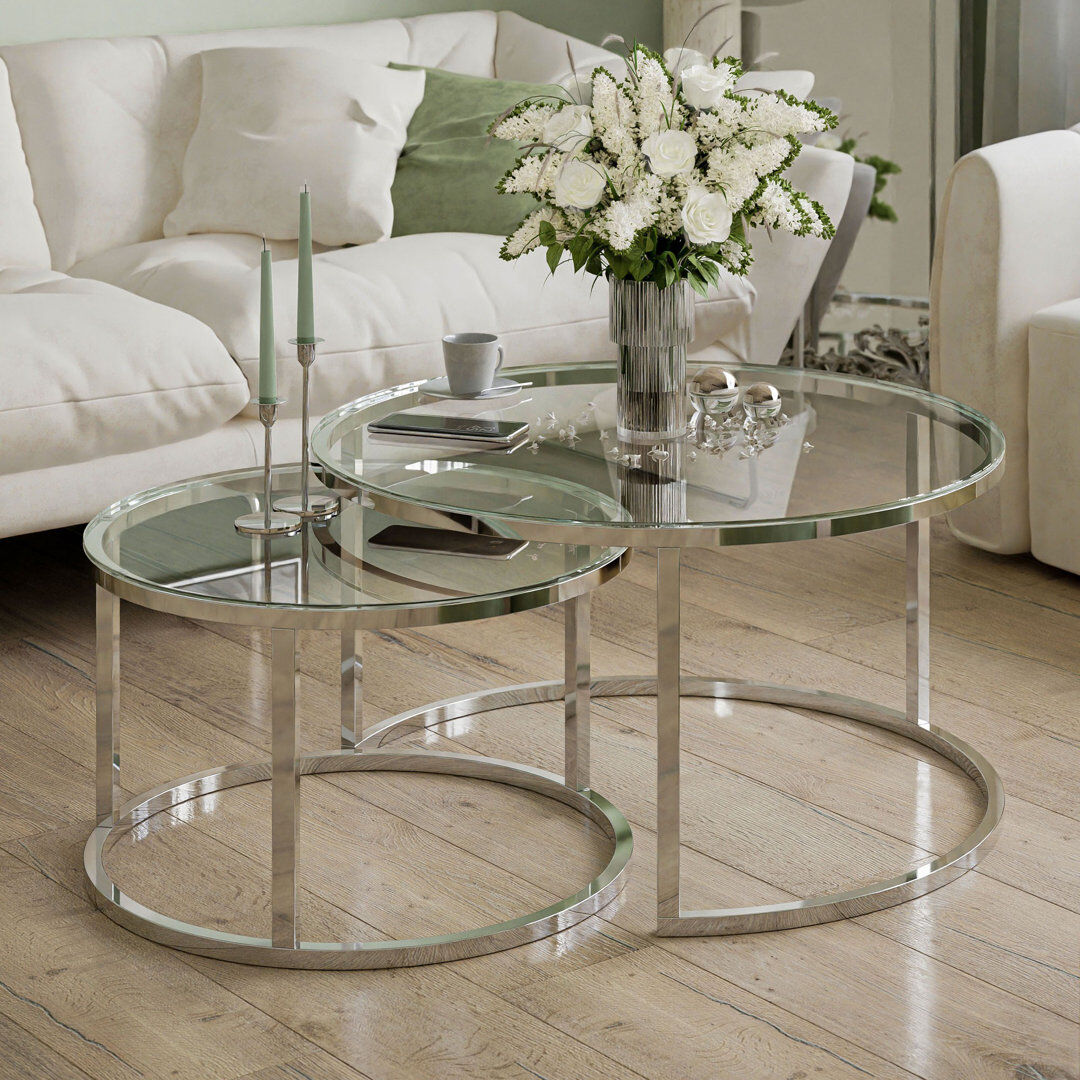 Wade Logan Alkaios 2 Piece Glass Coffee Table Glass 47cm H X 70cm W X 70cm D