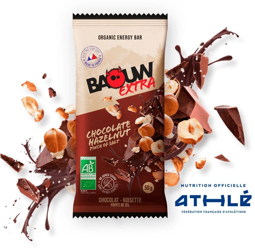 Baouw  - Extra Bio 50 g Chocolat Noisette - Barre Energétique