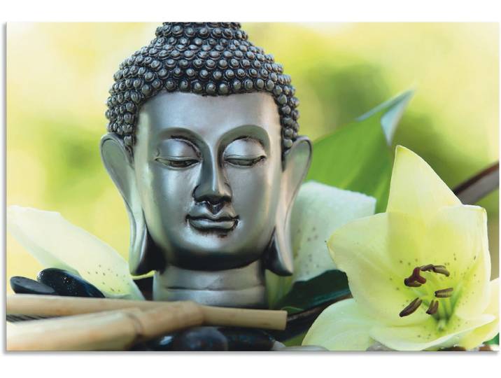 Wandbild ARTLAND Entspannung und Ruhe mit Buddha , grün (farbe bild(er): grün), B:90cm H:60cm, Bilder, Wandbild, als Alubild, Poster in verschied. Grössen