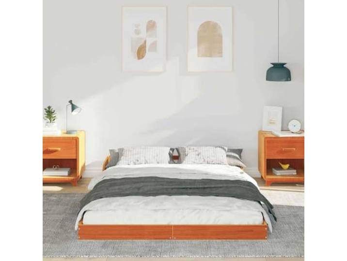 KTHLBRH Bettgestell braun gewachst 120 x 190 cm Kiefer massiv Modernes Design, robuste Plattform, kein Boxspring, pflegeleicht, für Schlafzimmer
