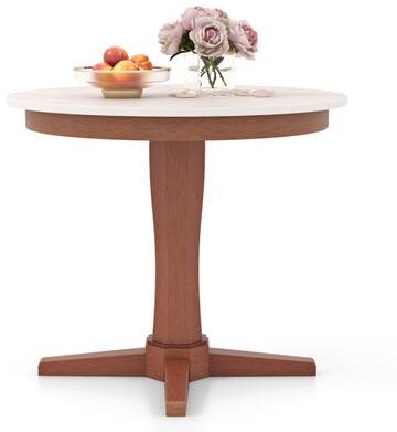 Costway 35 Inches Wooden Round Dining Table with Pedestal Base-White