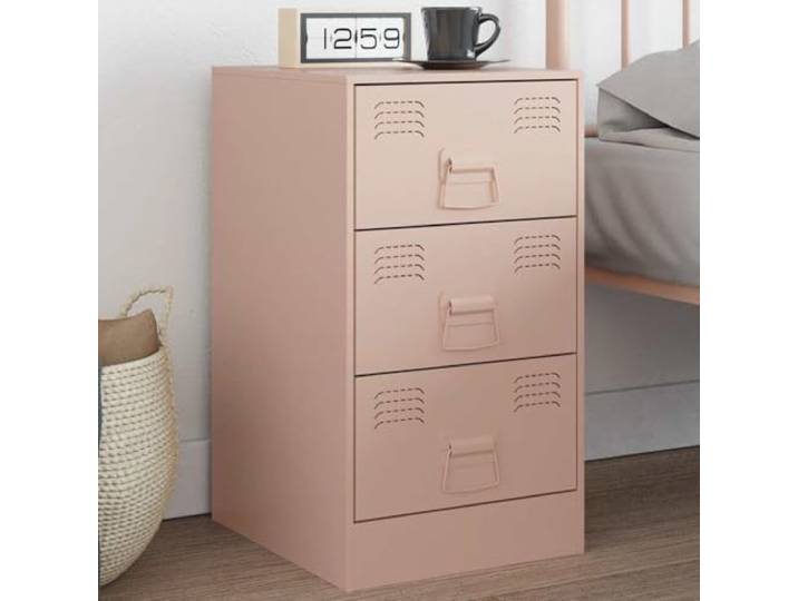 HEFZGDB Nachttisch Rosa 34,5x39x62 cm Stahl Gestell mit 3 Griffen, Stauraum für Bücher und Zeitschriften, Pflegeleicht und Stabiles Möbelstück