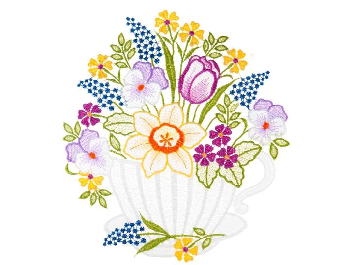 Fensterbild Fensterbild Kaffeetasse farbig , bunt, B:22cm H:24cm, Polyester, W. REUTER & SOHN - PLAUENER SPITZE, Fensterbilder, Fensterbild