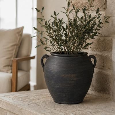 "Artissance Large Vintage Charcoal/Gray Pottery Jar with Two Handles, 13 Inch Tall (Size & Finish Vary) - 12""W x 12""L x 13""H"