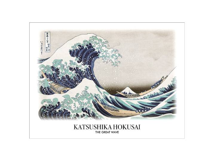 Tableau Hokusai grande vague Cadre : panneau de fibres de bois MDF Revêtement : toile Blanc/Bleu/Beige 77 x 57 x 2cm