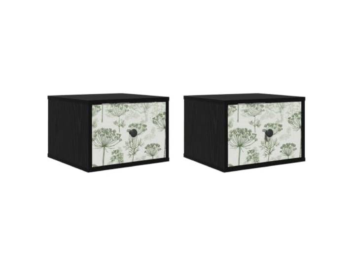 2er Set Nachttisch hängend, Nachtschrank Wandmontage Schwarz Eichen-Optik