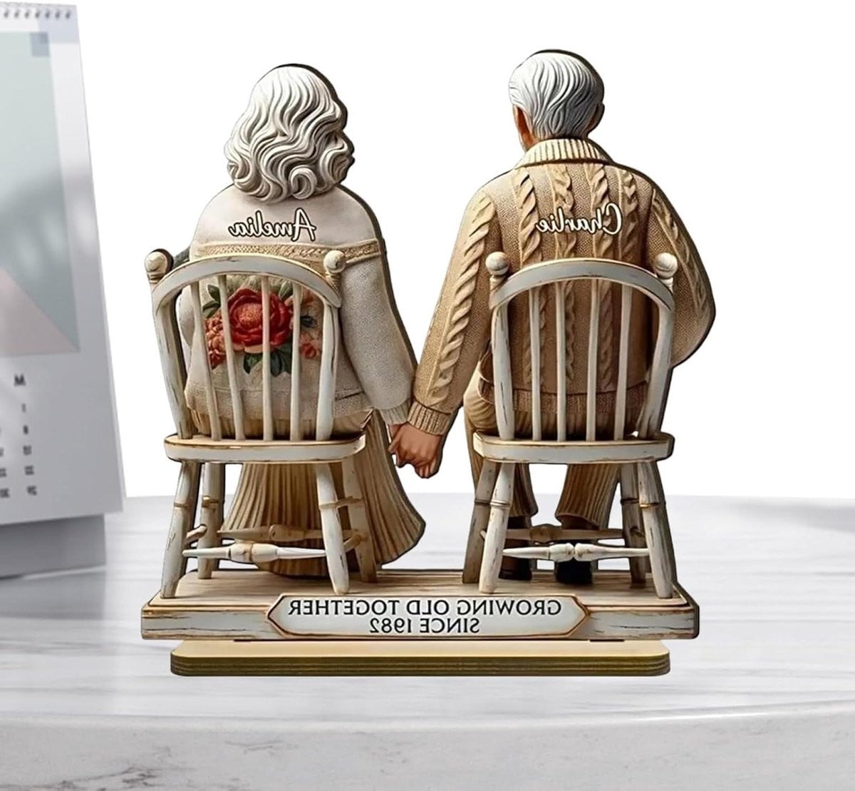 Houten beeldjes Samen groeien - Houtkleur - 15 x 10 cm