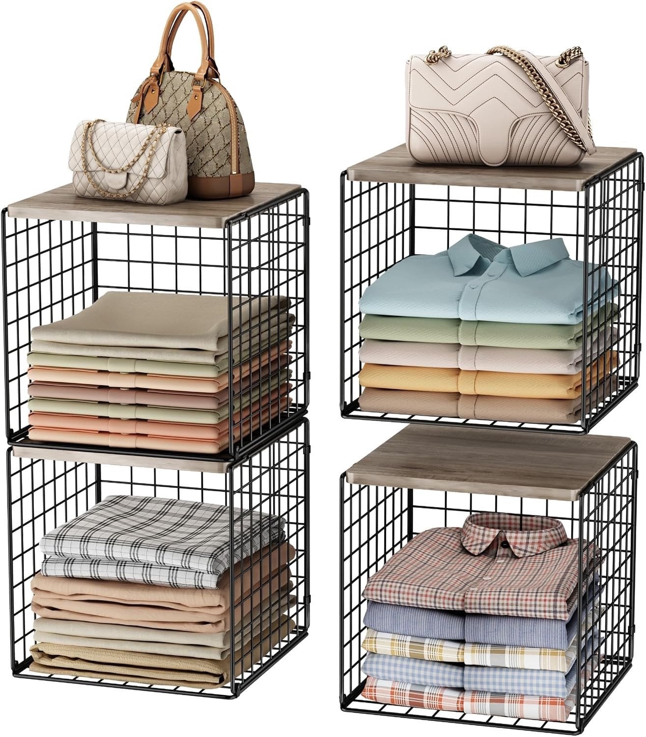 Set van 4 stapelbare mesh opslagdozen voor organisatie en opslag in huis