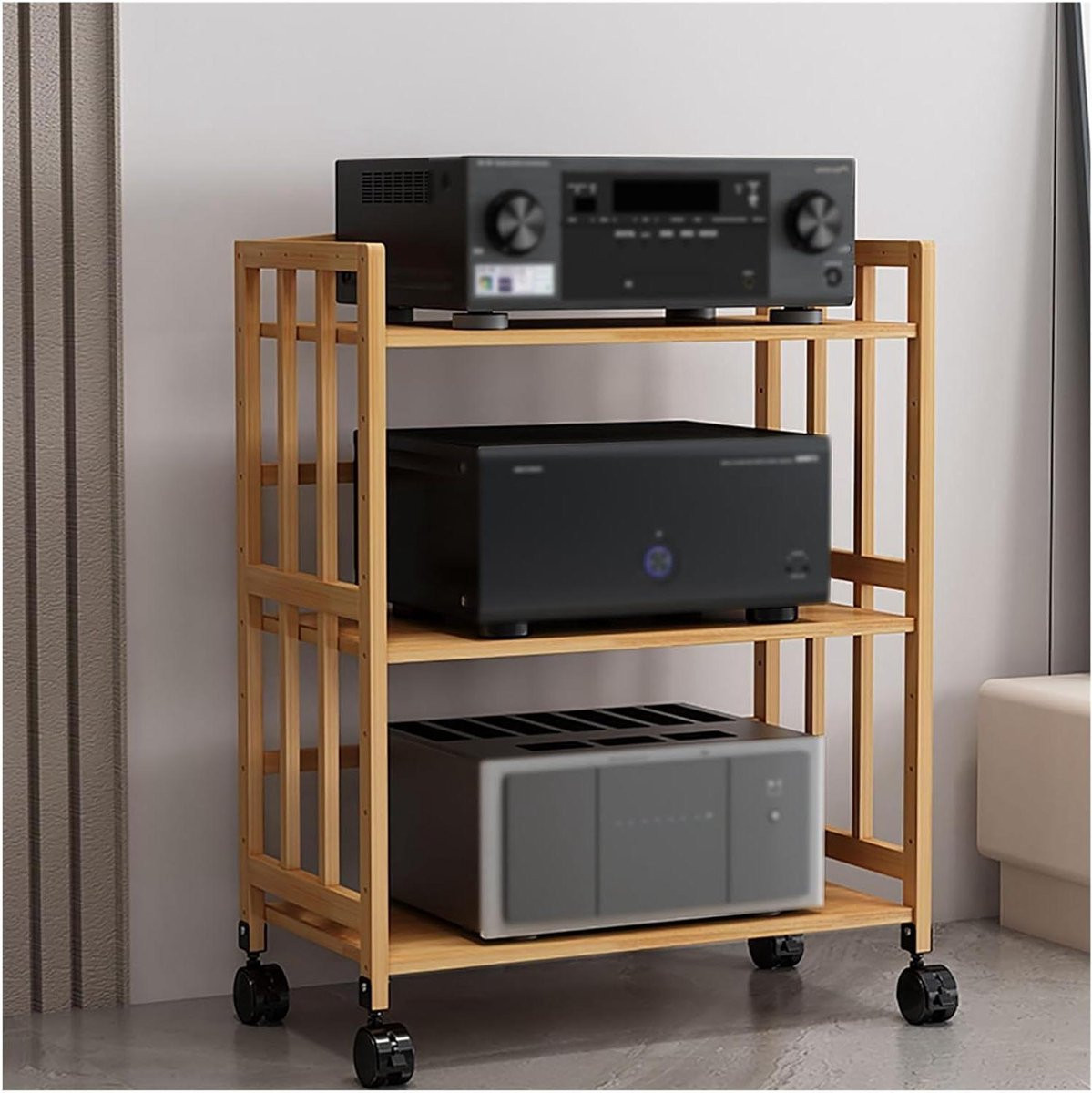 Wit Entertainment Center Media Opslag Plank met Verstelbare Planken en Zwenkwielen - Breedte: 60 cm