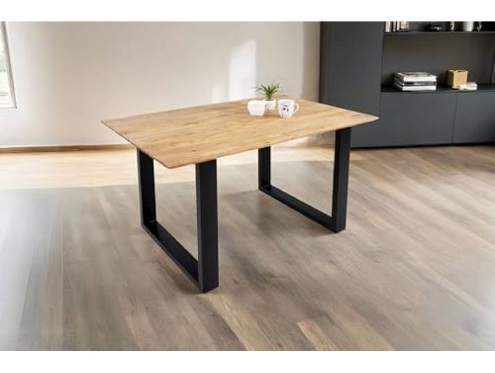 SAM Esstisch Dean 160x85 cm Akazie eiche Schweizer Kante U-Gestell schwarz Massivholztisch, Akazienholz eichefarben, Metallgestell, pflegeleichter Holztisch, Esszimmertisch