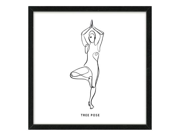 Image en bois Arbre en Pose Verre flotté, MDF Blanc/Noir 33 x 33 x 1cm