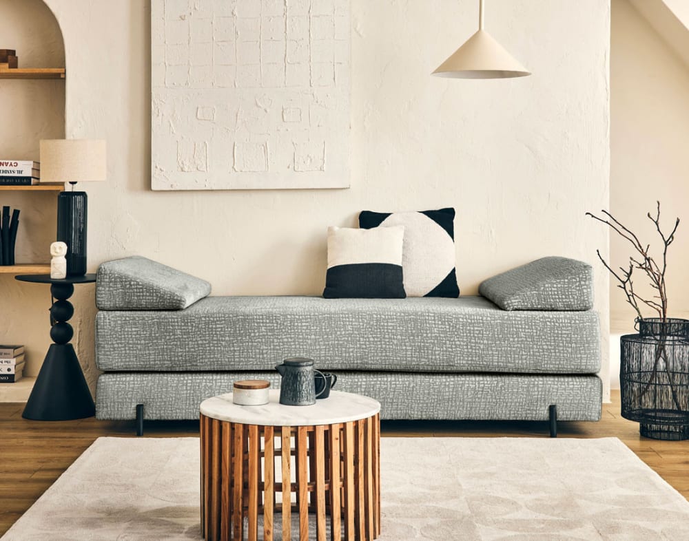 Best Mobilier Banquette 3 places convertible en tissu velours relief gris Gris 196x85x84cm