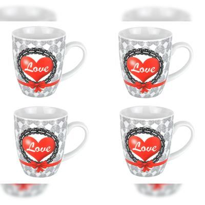 4er Set Kaffeebecher Herz 35cl Herzbecher Becher Herztasse Kaffeetasse Porzellan