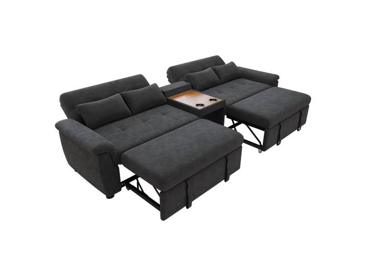 Evryae Schlafsofa U-Form mit Doppel-Ausziehfunktion, verstellbarer Rückenlehne, Dunkelgrau, 284x89x138 cm, Babymöbel & Kindermöbel, Kinderzimmer & Jugendzimmer, Schlafsofas