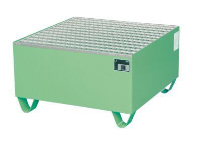 Stahl-Auffangwanne mit Gitterrost, 800 x 800 mm, grün RAL 6011