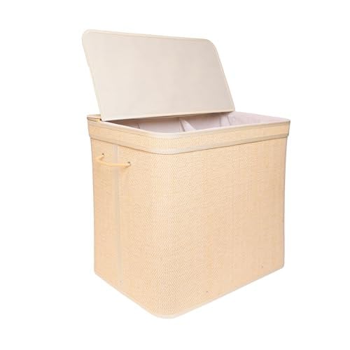 Relaxdays Wasmand met deksel en handvatten, bamboe en metaal, beige