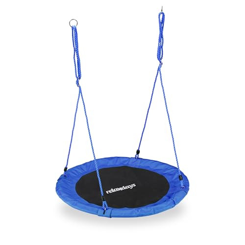 Relaxdays Nestschommel Blauw, Verstelbare Ronde Schommel voor Kinderen en Volwassenen, Ø 90 cm