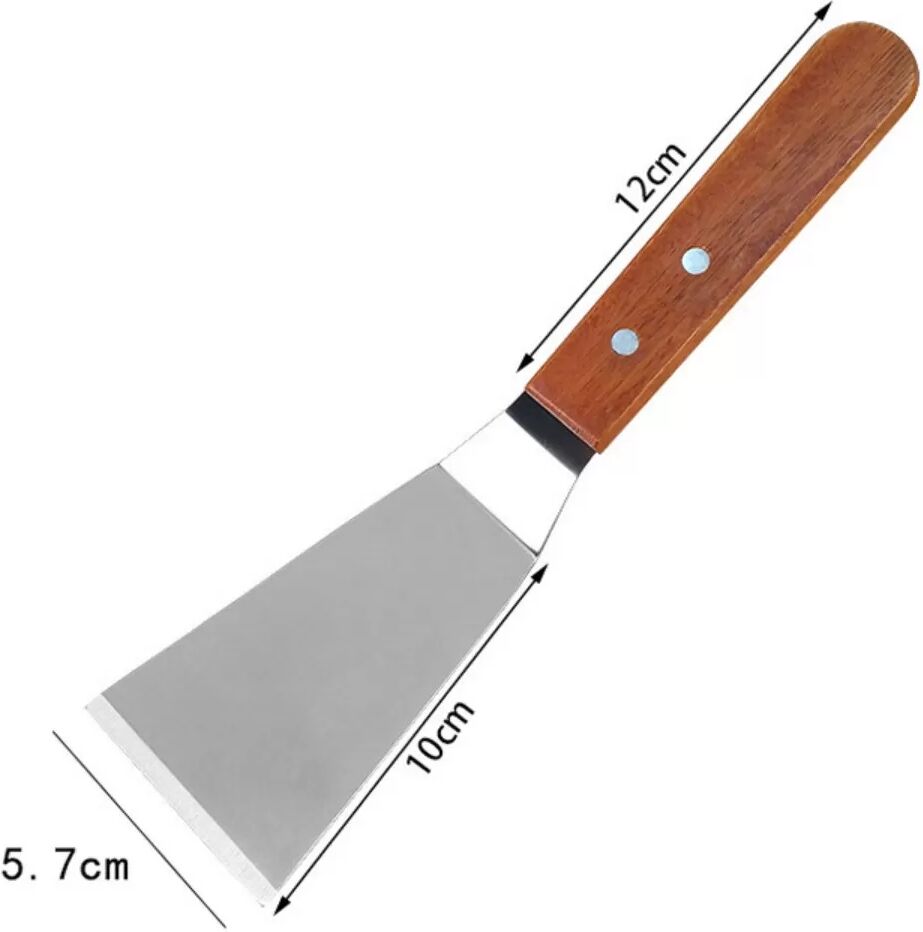 INF Teppanyaki-Spachtel 901 mit Holzgriff, Kleiner Wender 2er-Set – Edelstahl-Griddle-Spachtel für BBQ und Steak