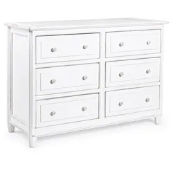 Kommode Colette aus Mangoholz, klassischer Stil, weiß, 120 cm breit, 6 Schubladen