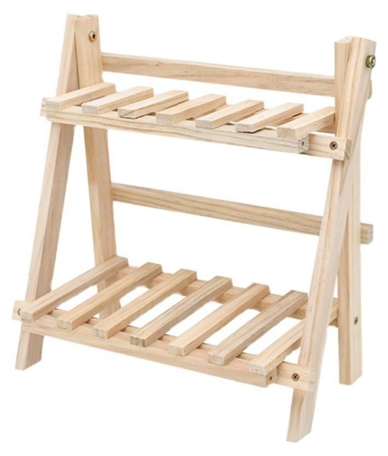 Merkloos Houten Desktop Opbergrek met 2 Niveaus