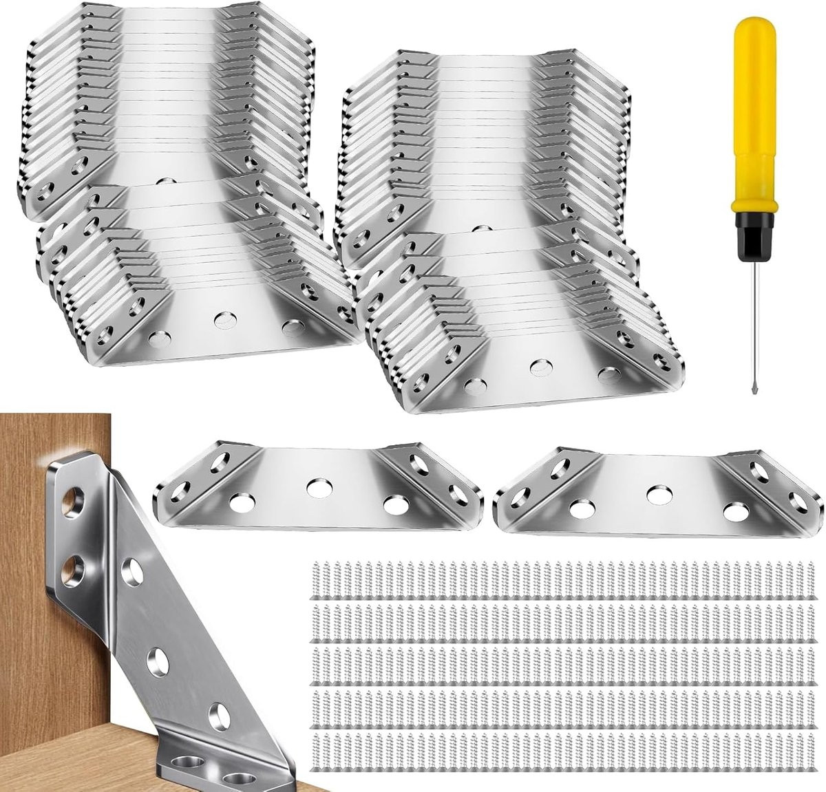 60x Hoekijzers RVS - Robuuste Metalen Hoekverbinder voor Kast, Tafel en Meubelbouw