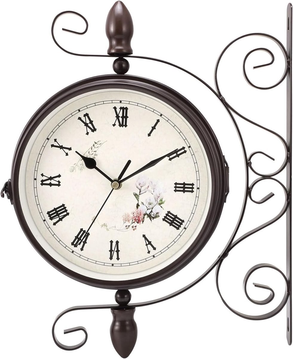 SnelShoppen Dubbelzijdige Wandklok - Waterdichte Vintage Station Klok met Stand - Retro Metaal voor Woonkamer en Tuin