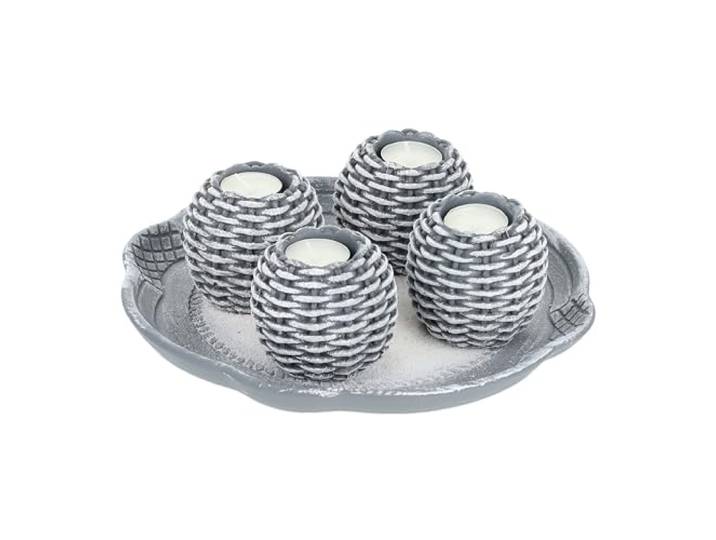 Relaxdays Porte-Bougies avec Plateau\, 4 bougeoirs\, Sable décoratif\, déco Bougies\, Salon\, Chambre\, Cuisine\, Gris/Blanc