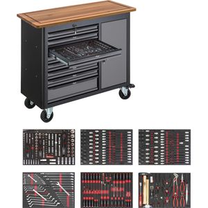 Vigor Werkzeugwagen Series L, V5158, mit Werkzeug, 375-teilig, fahrbare Werkbank, grau, 8 Schubladen
