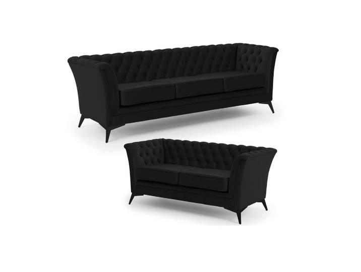 Ensemble de canapé Chesterfield 3+2 en velours noir