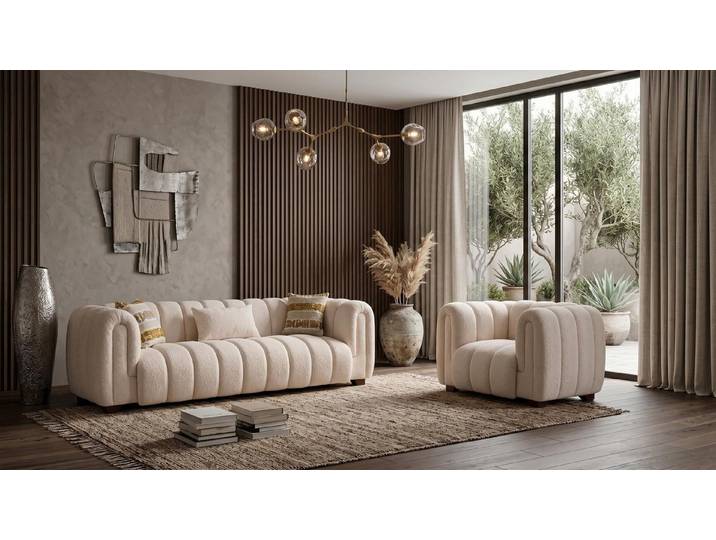 Xlmoebel Polstergarnitur Beiges Wohnzimmer-Set Sofas Stoffsofas und Sessel Design, (2-tlg., 2-tlg)